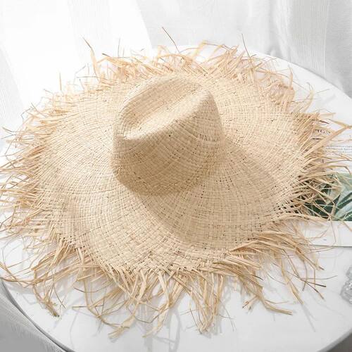 New Natural Raffia Hat Women Summer Hand Woven Straw Hat Gil