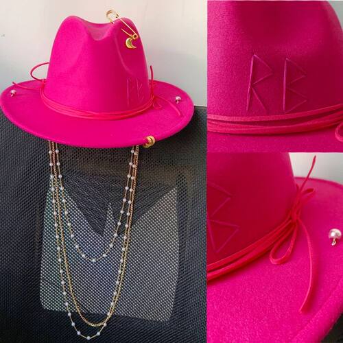 Fedora Hat Punk Pearl Chain DIY Rose Red Supports Various Ha