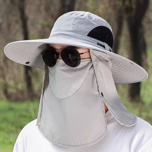 Foldable Neckline Mask Man Sun Hat Mesh Wide Brim Summer Cov