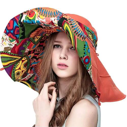 Sun Hats for Women Summer Large Beach Hat Flower Printed Wid