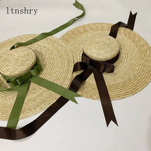 Women's New Big Brim Wheat Straw Sun Hat Brim Ribbon Bow Lay