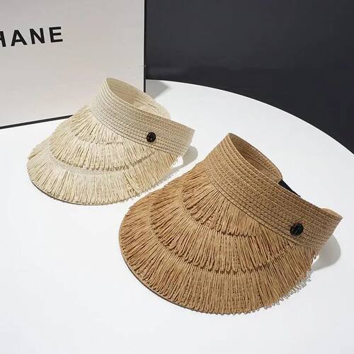 Spring Summer Visor Straw Hat Female Tassels Design Empty To