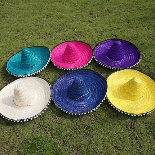 Colorful Wide Brim Mexican Party Hat Summer Outdoor Straw Ha