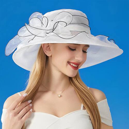 Fashion Organza Flowers Hats Women Spring Summer Ruffles Wid