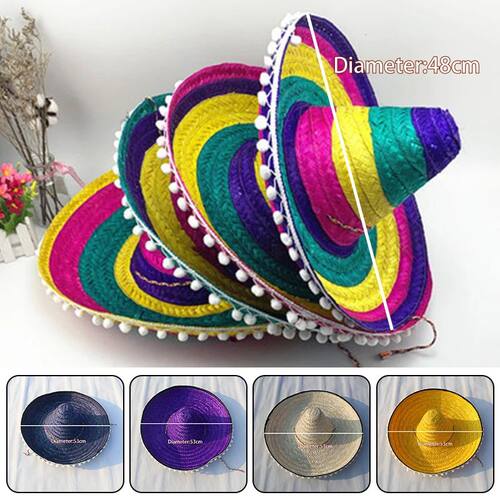 Straw Hat Wide Brim Mexican Style Colorful Men/Women Summer