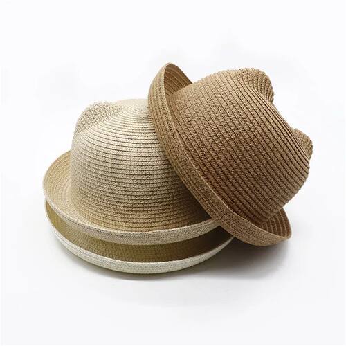 Cute Baby Hat With Ears Summer Straw Mesh Baby Girl Boy Hat