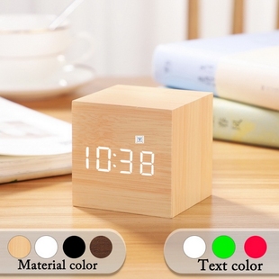 Wooden LED Retro Square Glow Wood Digital Clock Small Alarm