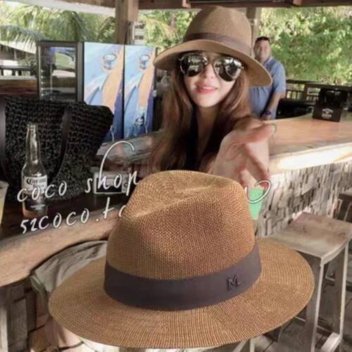 UV New Ladies Men Fashion Letter M Straw Hat Sun Hat Panama