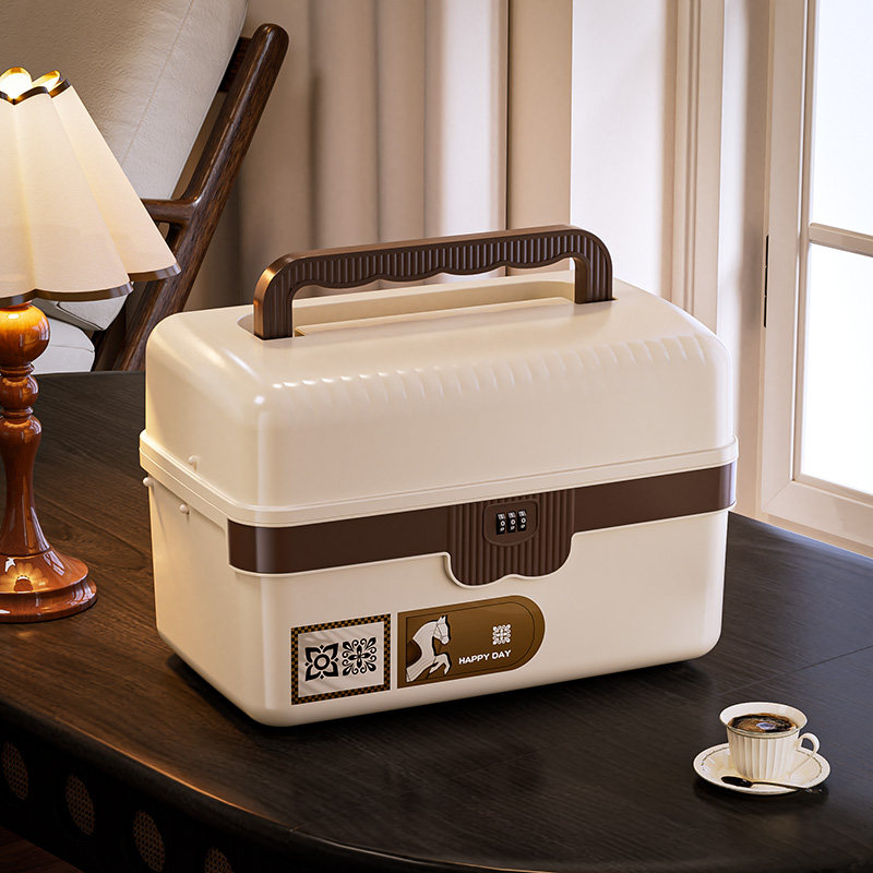 D 带密码锁文件证件收纳盒家用小号塑料密码箱学生宿舍桌面药盒