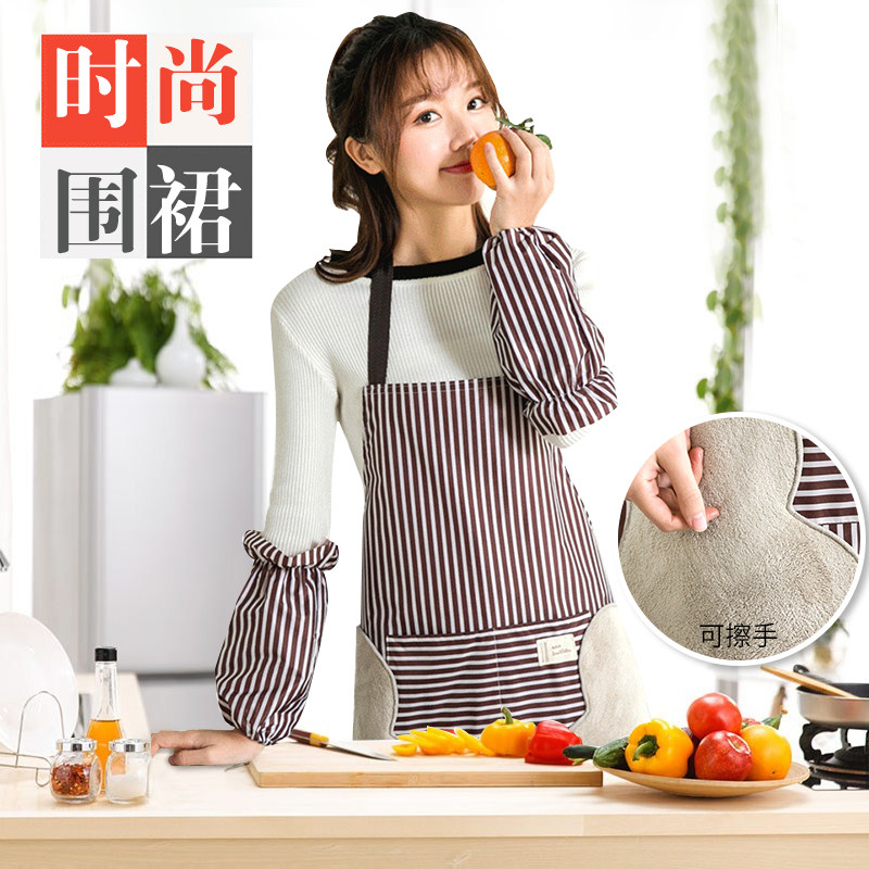 家用可擦手围裙厨房防水防油女时尚可爱日系棉麻做饭围腰工作家务