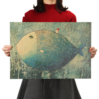 Big Fish Small House Kraft Paper Poster Children Bedroom