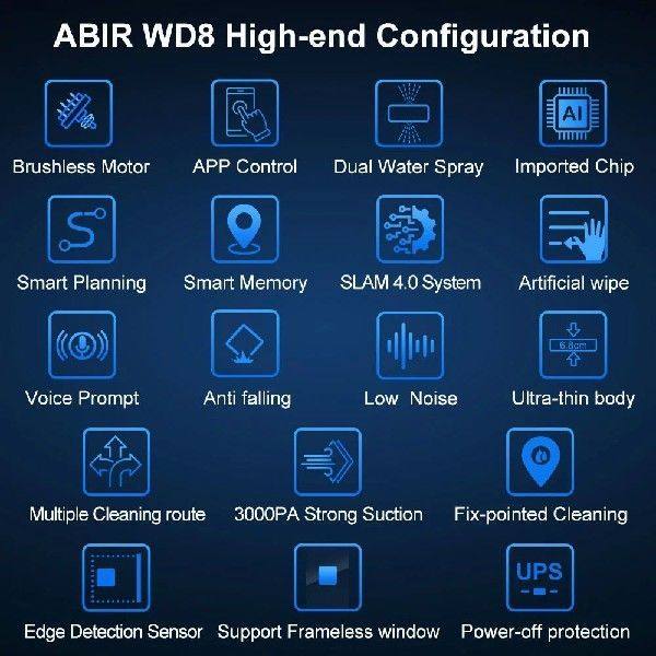 Robot Window cleaner ABIR WD8,Dual Water Spray,Smart Memory,