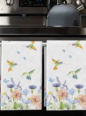 2Pcs Watercolor Hummingbird Floral Kitchen Towels 40Cm*60Cm