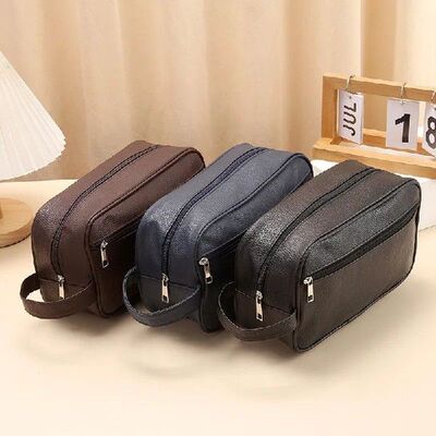 Men Travel Toiletries Waterproof Storage Bag PVC Lychee Patt