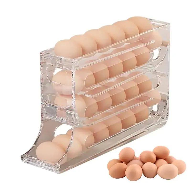 4 Layers Automatic Rolling Egg Holder Refrigerator Egg Stora