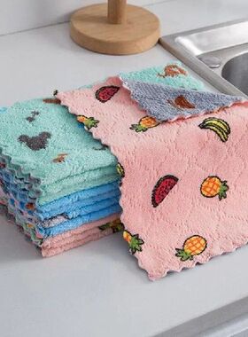 Reusable Kitchen Dishcloths Super Absorbent Coral Fleece Cle