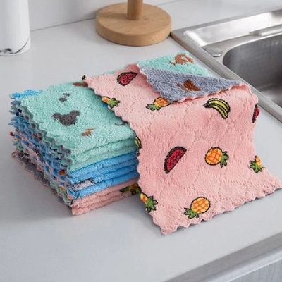 Reusable Kitchen Dishcloths Super Absorbent Coral Fleece Cle