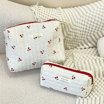 Quilted Cotton Ladies Travel Storage Bag Retro Cherry Women'