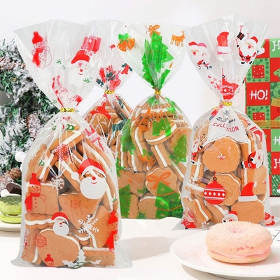 50pcs Merry Christmas Baking Packaging Bags Cartoon Santa