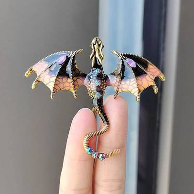 Retro Enamel Colorful Fly Dragon Brooch for Women Men Crysta