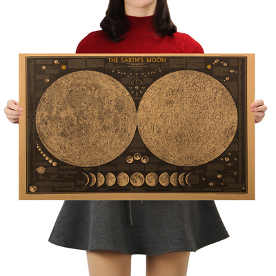 Large Vintage Retro Paper Earth Moon World Map Poster Wall