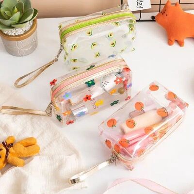 Butterfly Avocado Cosmetic Bag PVC Women Zipper Clear Makeup