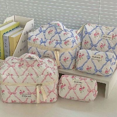 Fashion Bow Rose Flower Cosmetic Bag Skincare Makeup Organiz