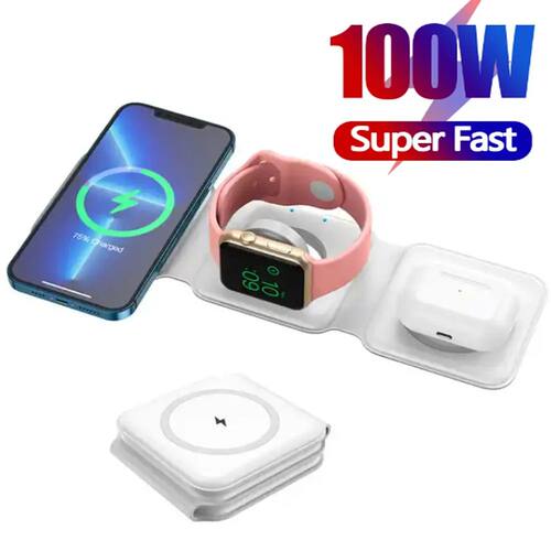 100W 3In1 Quick Wireless Charger Pad Stand foldable Charging