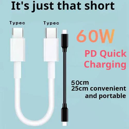 PD 60W USB C to Type-C Double Quick Charging Data Cable Short 0.25/0.5m For Iphone Huawei Samsung Ma