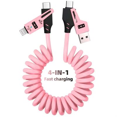 65W+PD27W 4In1 6A Charging Data Cable Multifunctional Spring Retractable Quick Charging Cable for Sa
