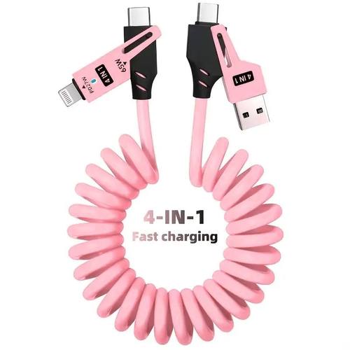 65W+PD27W 4In1 6A Charging Data Cable Multifunctional Spring Retractable Quick Charging Cable for Sa