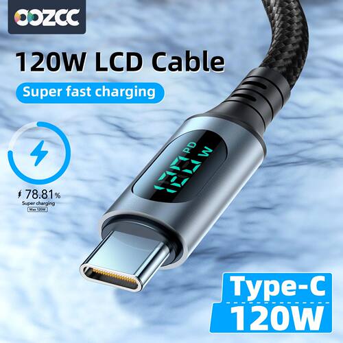Ultra-Super Quick Charge Cable-6A 120W USB A To Type C Nylon Data Cord For Redmi Samsung With Led Di