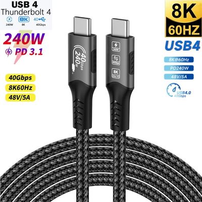 8K USB4 Type C Cable 40Gbps 240W PD3.1 QC4.0 For Samung Thunderbolt 4 Quick Charging Cable Thunderbo