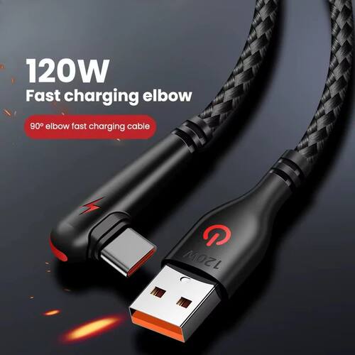 90 120W USB A To USB C Degree USB Type C Cable Quick Charging Cable For Huawei Samsung Elbow Game Ty