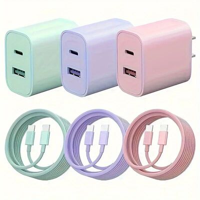 20W USB C Quick Charger Block Dual Port Power Adapter with 6FT Cable Type C Quick Charging for iPhon