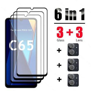 6In1 For POCO C65 Glass Tempered Glass POCO C65 Glass Full Cover Screen Protector Camera Film POCO C