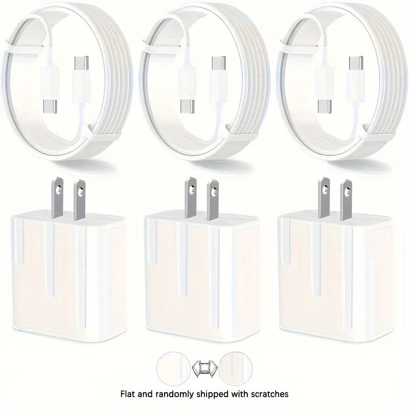 3 Sets 20W Quick Chargers for iPhone 15 and iPad - Compact Travel USB-C Adapter with 3.3ft Cable and