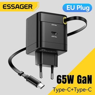 65W GaN Charger with Retractable Cable PD Quick Charging for