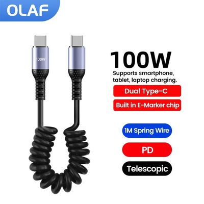 Short PD Spring Data Cable 100W Quick Charging Retractable Dual Type C Cable For iphone 15 Huawei Sa