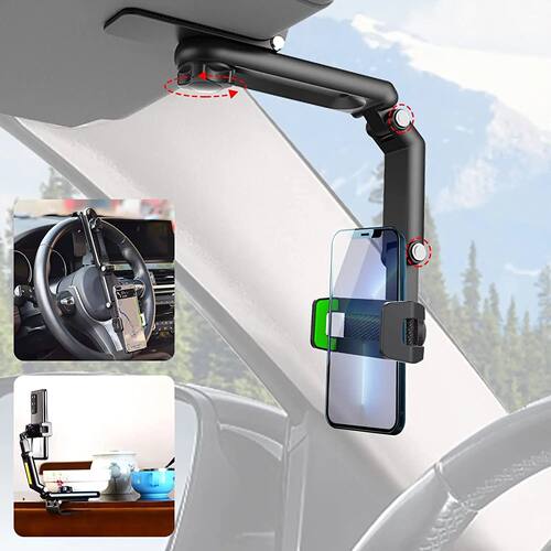 1080° Rotating Sun Visor Car Phone Holder Mount GPS Cell Mo