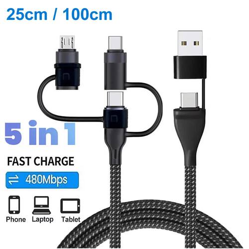 5In1 PD 65W Quick Charging Data Cable 4In1 Multiple Usb Charging Cord For iPhone 12 13 14 15 16 Pro