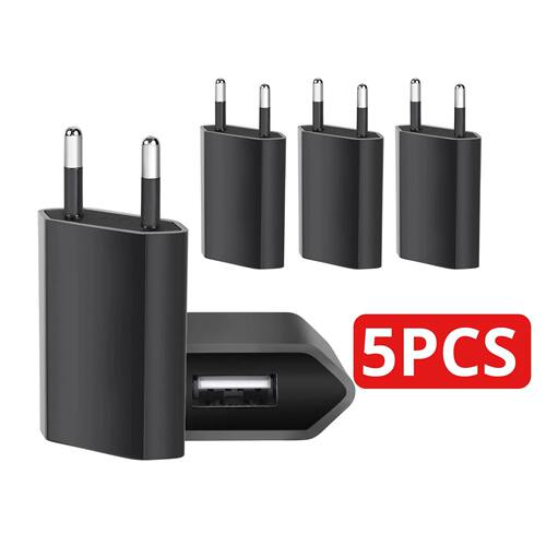 1-5Pcs Mini Black Universal 5W EU Plug Travel USB Wall Charger 5V/1A Rapid Charging For iPhone Samsu