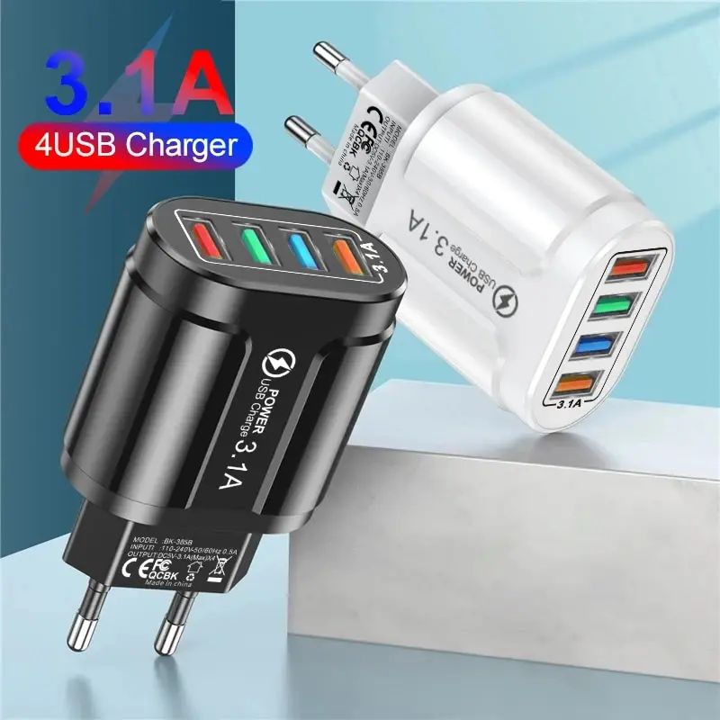 3.1A 4-port USB Charger Quick Charger Mobile Phone Charger For Samsung iPhone Oppo Huawei Qucik Char