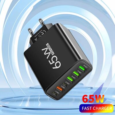 Total 65W USB Type C Quick Charge Charger EU/US Plug 6In1 Portable Charger Multi Ports Charger Wall