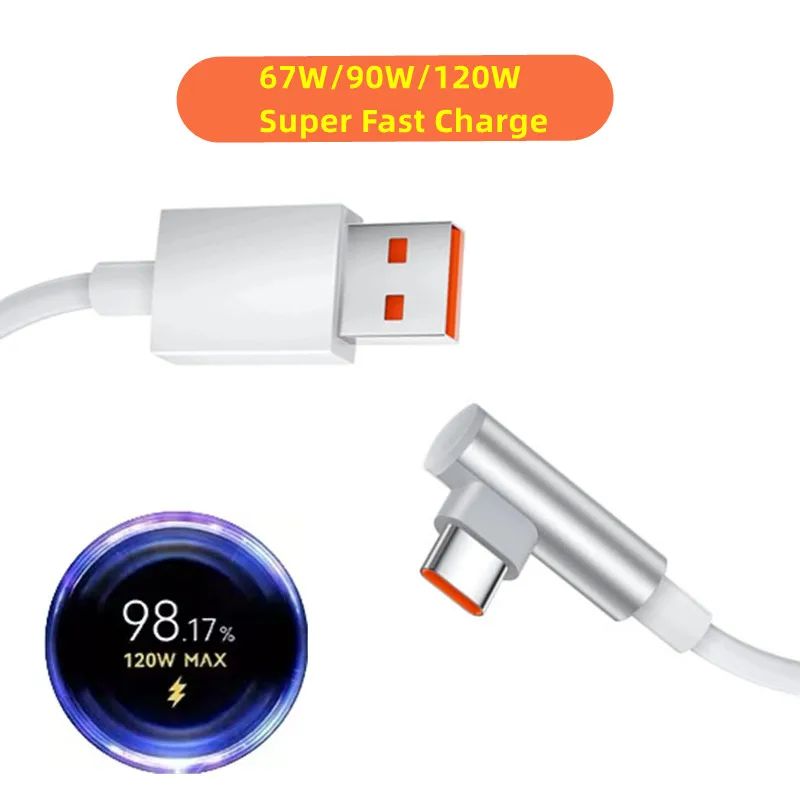 120W USB-C Super Quick Charge 6A Type C Elbow Cable for 12 13 14 15 17 Redmi Note 12T 13 14 Pro POCO