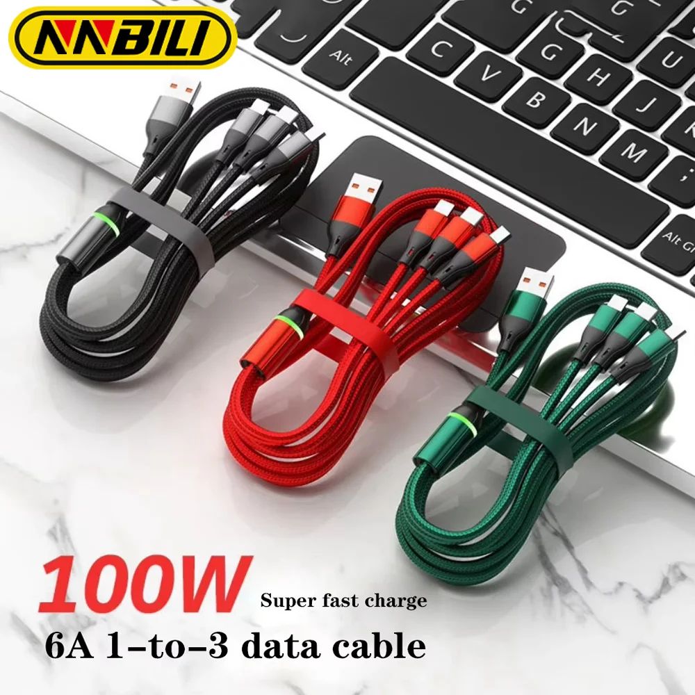100W 3In1 Multi USB Charger Quick Charging Cable Multiple Charger Adapter Cord With Type C Micro USB