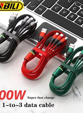 100W 3In1 Multi USB Charger Quick Charging Cable Multiple Charger Adapter Cord With Type C Micro USB