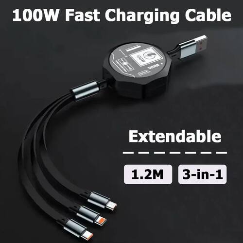 3In1 100w Extendable Quick Charging Type C Cable USB to Micro Lightning Cord for Iphone Samsung Huaw