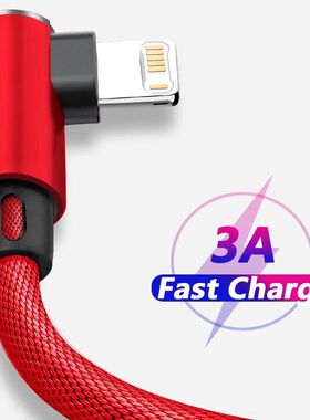 90 Degree USB Cable For iPhone 14 13 12 11 Pro Max X XR 6s 7 8 Plus 2m 3m Lead Mobile Phone Quick Ch
