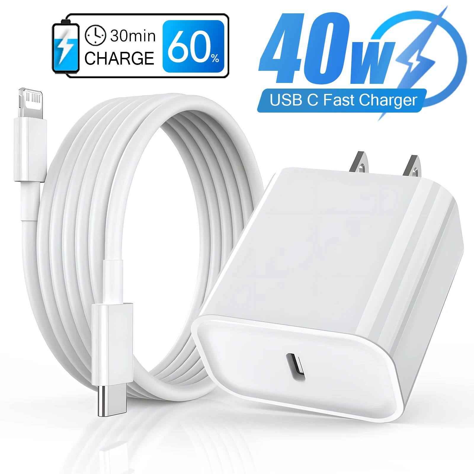 40W Quick Charger For iPhone 14 13 12 11 Pro Max X XS iPad USB Type C Quick Charging Data Cable Phon